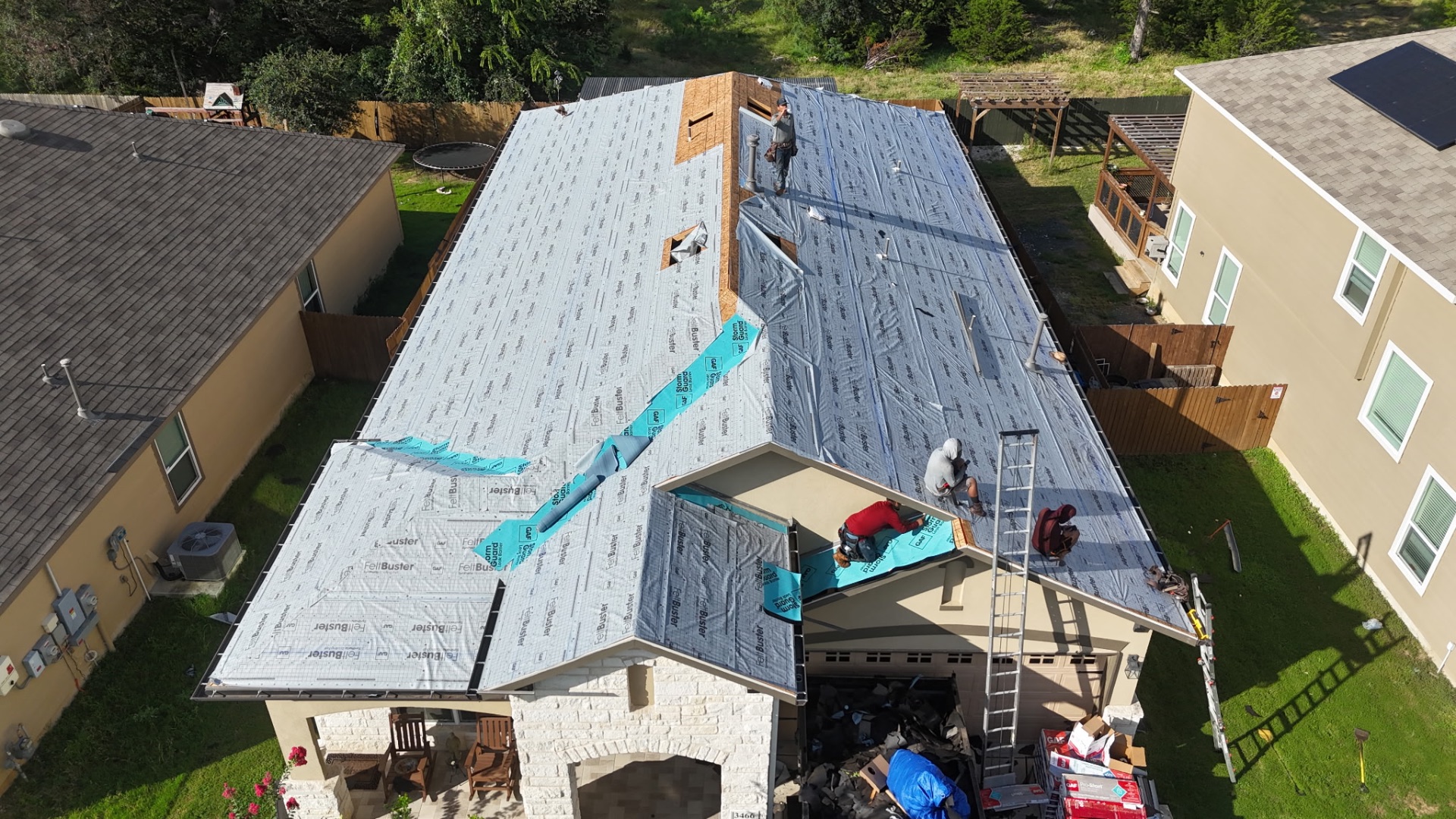 GAF FeltBuster underlayment and StormGuard installed across the Copper Canyon roof deck