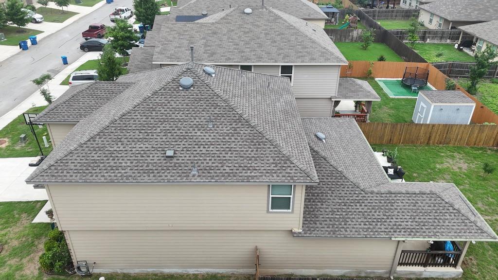 Side aerial of completed Bulverde GAF roof system