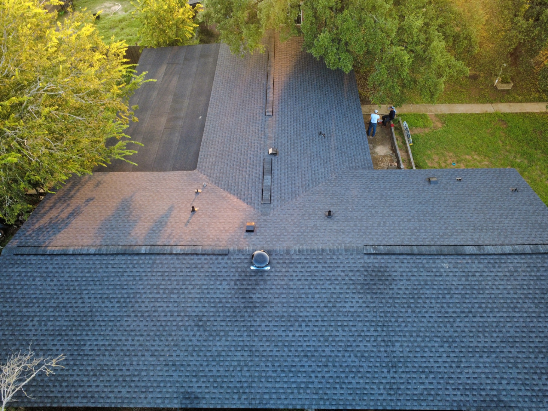 Aerial view of completed GAF Timberline HDZ Class 3 roof replacement in Pearsall
