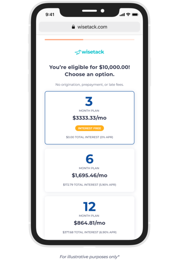 Wisetack roof financing prequalification on a mobile phone